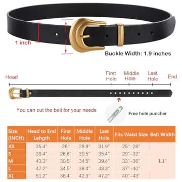 ALAIX Women's Belt Western Belts Silver Gold Buckle Black Leather Belt Pants Jeans Belts for Women