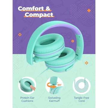 iClever 2Pack Kids Headphones with Sharing Splitter - 85dBA Safe Volume Limited - HS22 Wired Headphones for Kids Teens, Tangle-Free 3.5mm Jack Foldable Stereo Headphones for School/Tablet/Travel