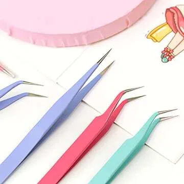 MAXLEAF 2pcs Stainless Tweezers Straight Curved Tweezers for Stickers Eyelash Extensions Precision Electronics Nail Rhinestone Jewelry, Scrapbooking Tools (Purple)