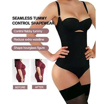 SHAPERX Shapewear for Women Tummy Control Thong Bodysuit Open Bust Body Shaper Slimmer, SZ7095-Black-3XL