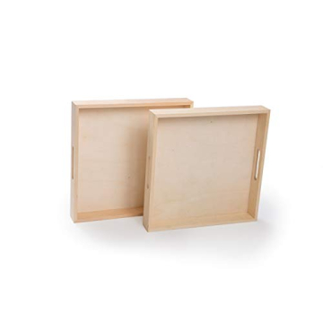 Wooden Living - Wood Tray/Wooden Trays | Square Serving Boxes with Handles - Unfinished & Small | fo...