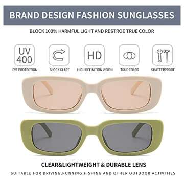 Dollger Rectangle Sunglasses for Women Retro Fashion Sunglasses UV 400 Protection Square Frame Eyewea Beige+Cream green