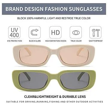 Dollger Rectangle Sunglasses for Women Retro Fashion Sunglasses UV 400 Protection Square Frame Eyewea Beige+Cream green