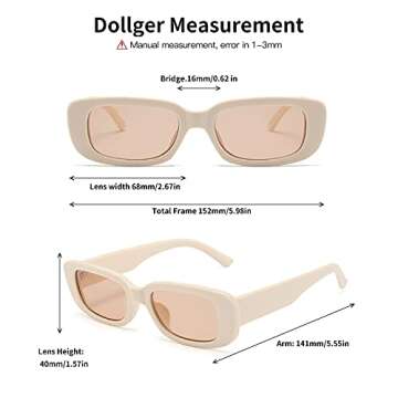 Dollger Rectangle Sunglasses for Women Retro Fashion Sunglasses UV 400 Protection Square Frame Eyewea Beige+Cream green