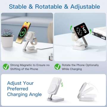 2025 Magnetic Foldable 3-in-1 Charger, Wireless Charger Station, Travel for iPhone 16 15 14 13 12 Pro Max Plus, Charger Holder for Apple Watch Series and Air pod 4 3 2 Pro, Gift for Men/Women(White)