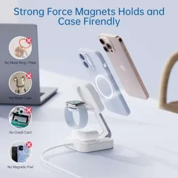2025 Magnetic Foldable 3-in-1 Charger, Wireless Charger Station, Travel for iPhone 16 15 14 13 12 Pro Max Plus, Charger Holder for Apple Watch Series and Air pod 4 3 2 Pro, Gift for Men/Women(White)