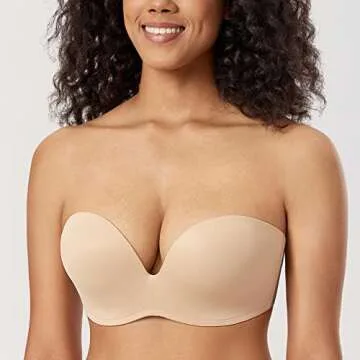 Strapless Plunge Push Up Bra for Big Busts in Beige