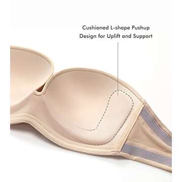 Strapless Plunge Push Up Bra for Big Busts in Beige
