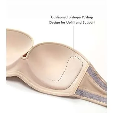 Strapless Plunge Push Up Bra for Big Busts in Beige