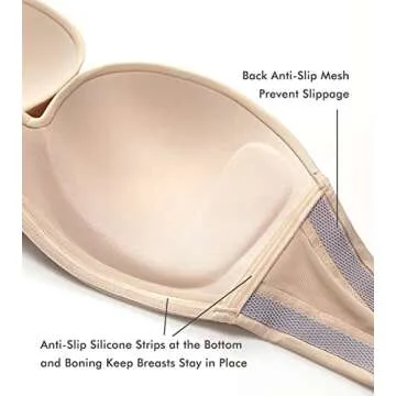Strapless Plunge Push Up Bra for Big Busts in Beige