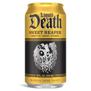 Liquid Death, Sweet Reaper Iced Tea, 12-Pack (12 oz Cans), Southern Style Sweet Tea, Low Calorie, No...