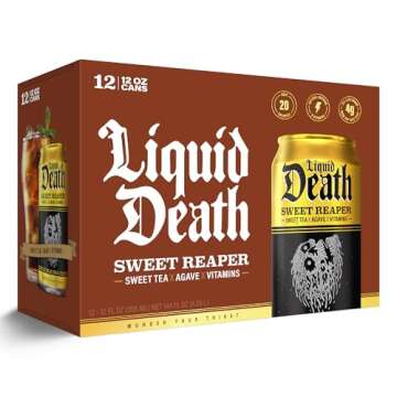 Liquid Death, Sweet Reaper Iced Tea, 12-Pack (12 oz Cans), Southern Style Sweet Tea, Low Calorie, No Artificial Sweeteners, B Vitamins