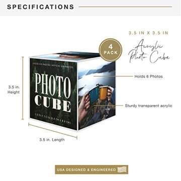 MCS 3.25x3.25 Inch Clear Plastic 6 Sided Photo Cube 4-Pack, Clear (65750)