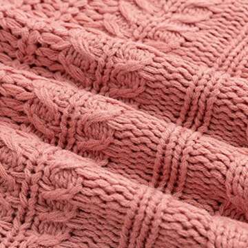 Eteviolet Women Turtleneck Cable Knit Sweater Dress Casual Loose Long Sleeve Mini Pullover Dresses (Dusty Pink,M)