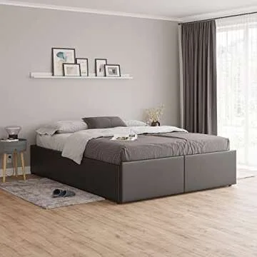 ZTOZZ Roncoli Platform Bed Frame King Size with Gas Lift Up Storage and 2 Drawers Underneath - Faux Leather Upholstered - Black Color