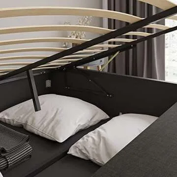 ZTOZZ Roncoli Platform Bed Frame King Size with Gas Lift Up Storage and 2 Drawers Underneath - Faux Leather Upholstered - Black Color