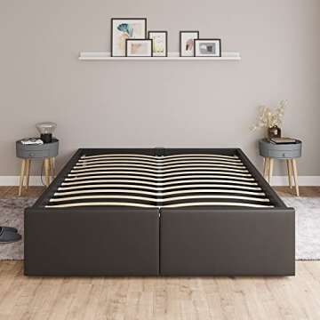ZTOZZ Roncoli Platform Bed Frame King Size with Gas Lift Up Storage and 2 Drawers Underneath - Faux Leather Upholstered - Black Color
