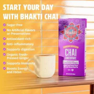 Bhakti Chai Ginger & Black Tea Concentrate | Organic, Vegan, Fair Trade, Kosher, Gluten-Free, Sugar-Free | Original (Unsweetened), 32 oz (Pack of 3)