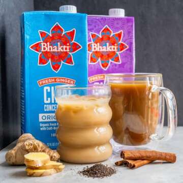 Bhakti Chai Ginger & Black Tea Concentrate | Organic, Vegan, Fair Trade, Kosher, Gluten-Free, Sugar-Free | Original (Unsweetened), 32 oz (Pack of 3)