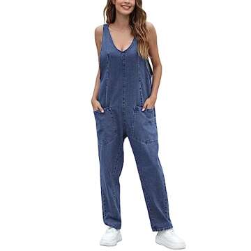 GREAIDEA High Roller Denim Jumpsuits for Women Casual Sleeveless Loose Baggy Overalls Jeans Pants Jumpers with Pockets