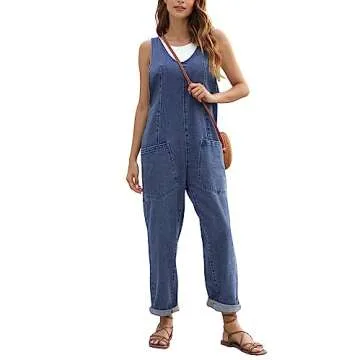 GREAIDEA High Roller Denim Jumpsuits for Women Casual Sleeveless Loose Baggy Overalls Jeans Pants Jumpers with Pockets
