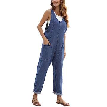 GREAIDEA High Roller Denim Jumpsuits for Women Casual Sleeveless Loose Baggy Overalls Jeans Pants Jumpers with Pockets