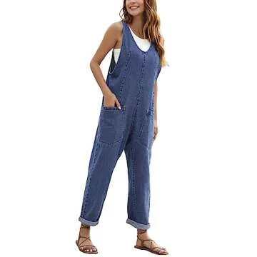 GREAIDEA High Roller Denim Jumpsuits for Women Casual Sleeveless Loose Baggy Overalls Jeans Pants Jumpers with Pockets