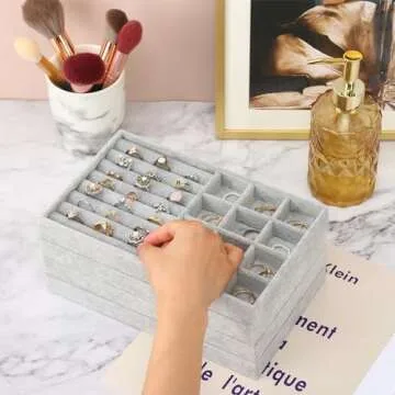 Fixwal Stackable Jewelry Trays Set of 4 for Organized Storage