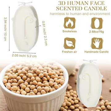 Roowest 2 Pcs Shaped Candles Cool Candles Aesthetic Weird Face Geometric White Decorative Candles Sculpture Scented Soy Wax Fun Modern Trendy Candles for Bedroom Bathroom Shelf Decor(Cute Style)