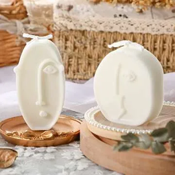 Roowest 2 Pcs Shaped Candles Cool Candles Aesthetic Weird Face Geometric White Decorative Candles Sculpture Scented Soy Wax Fun Modern Trendy Candles for Bedroom Bathroom Shelf Decor(Cute Style)