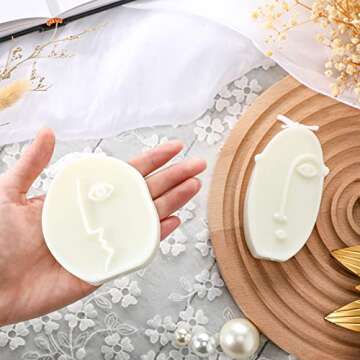 Roowest 2 Pcs Shaped Candles Cool Candles Aesthetic Weird Face Geometric White Decorative Candles Sculpture Scented Soy Wax Fun Modern Trendy Candles for Bedroom Bathroom Shelf Decor(Cute Style)