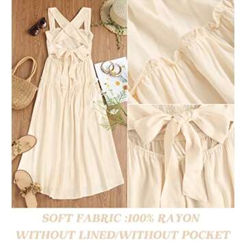 ZESICA Women's Summer Boho Tiered Midi Dress in Beige