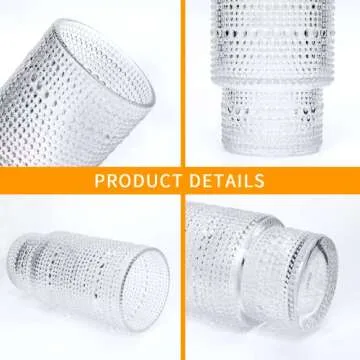 QAPPDA Vintage Tall Drinking Glasses Set of 12,10oz Hobnail Highball Glasses,Romantic Embossed Cocktail Glasses Glass Coffee Glassware Set for Water,Juice,Soda