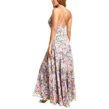 ASTR the label Women's Sleeveless Plunging V-Neck Side Slit Pandora Maxi Dress, Lavender Multi Floral, S
