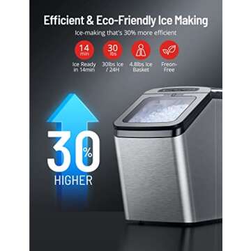 Nugget Ice Maker Countertop, Paris Rhône Sonic Ice Maker, Make 30lb Nugget Ice per Day, Electric Pebble Ice Maker with 4.8lb Ice Bin and Scoop for Home/Office/Bar/RV/Party