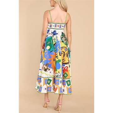 Recious Womens Sexy Spaghetti Strap Ruched Graffiti Printed Bodycon A-line Party Clubwear Dress(2.S)
