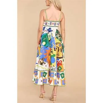 Recious Womens Sexy Spaghetti Strap Ruched Graffiti Printed Bodycon A-line Party Clubwear Dress(2.S)