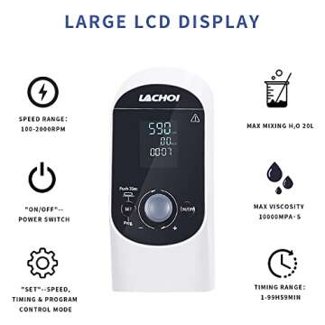 LACHOI Electric Overhead Stirrer Mixer 100-2000RPM Timing Max.20L H₂O