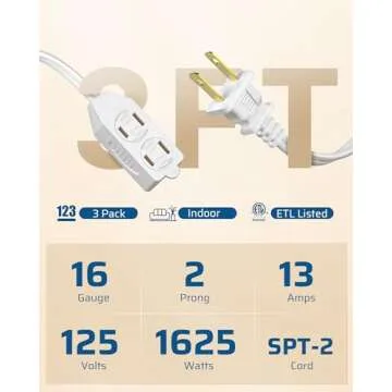 DEWENWILS 3 Foot Extension Cord - Versatile Indoor Power Solution with 3 Outlets, Ideal for Home and...