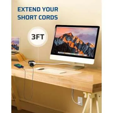 DEWENWILS 3 Foot Indoor Extension Cord with 3 Outlets