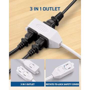 DEWENWILS 3 Foot Indoor Extension Cord with 3 Outlets