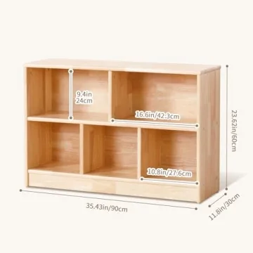 Wood Montessori Shelf - 5-Compartment Toy Organizer for Kids