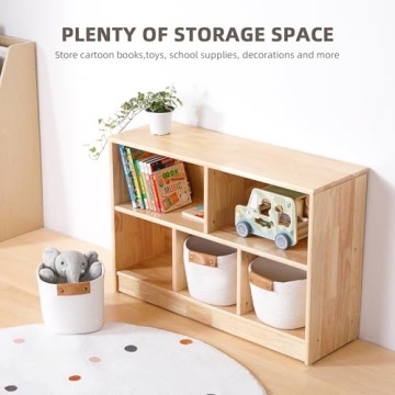 Wood Montessori Shelf - 5-Compartment Toy Organizer for Kids