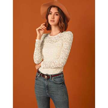 Allegra K Floral Embroidery Puff Long Sleeve Top