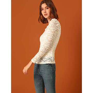 Allegra K Floral Embroidery Puff Long Sleeve Top