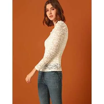 Allegra K Floral Embroidery Puff Long Sleeve Top