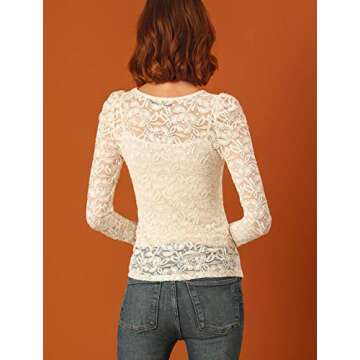 Allegra K Floral Embroidery Puff Long Sleeve Top