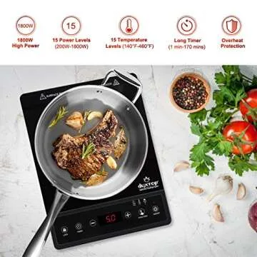 Duxtop Portable Induction Cooktop - Countertop Burner with Timer, 1800W Power