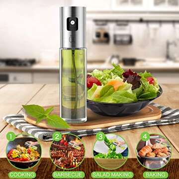 JOFUYU Olive Oil Sprayer, Spray Bottle, Portable Oil Dispenser Mister for Cooking, BBQ, Salad, Baking, Roasting, Grilling, Frying, Glass Bottle, 100ml