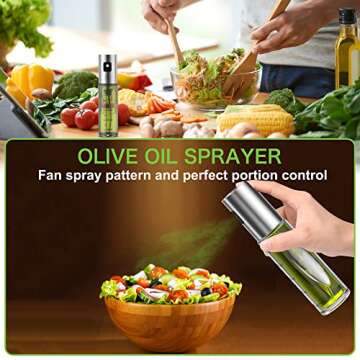 JOFUYU Olive Oil Sprayer, Spray Bottle, Portable Oil Dispenser Mister for Cooking, BBQ, Salad, Baking, Roasting, Grilling, Frying, Glass Bottle, 100ml